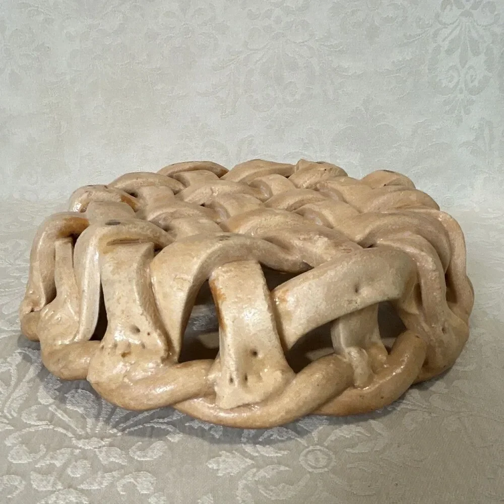 Vintage Italian Woven Ceramic Basket Bowl 9.5